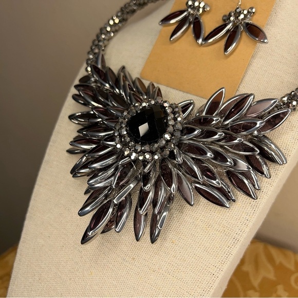 AERAVIDA GLASS BEAD NECKLACE STATEMENT HANDMADE EVENT GOTH FORMAL EVENING BLACK - Picture 5 of 14